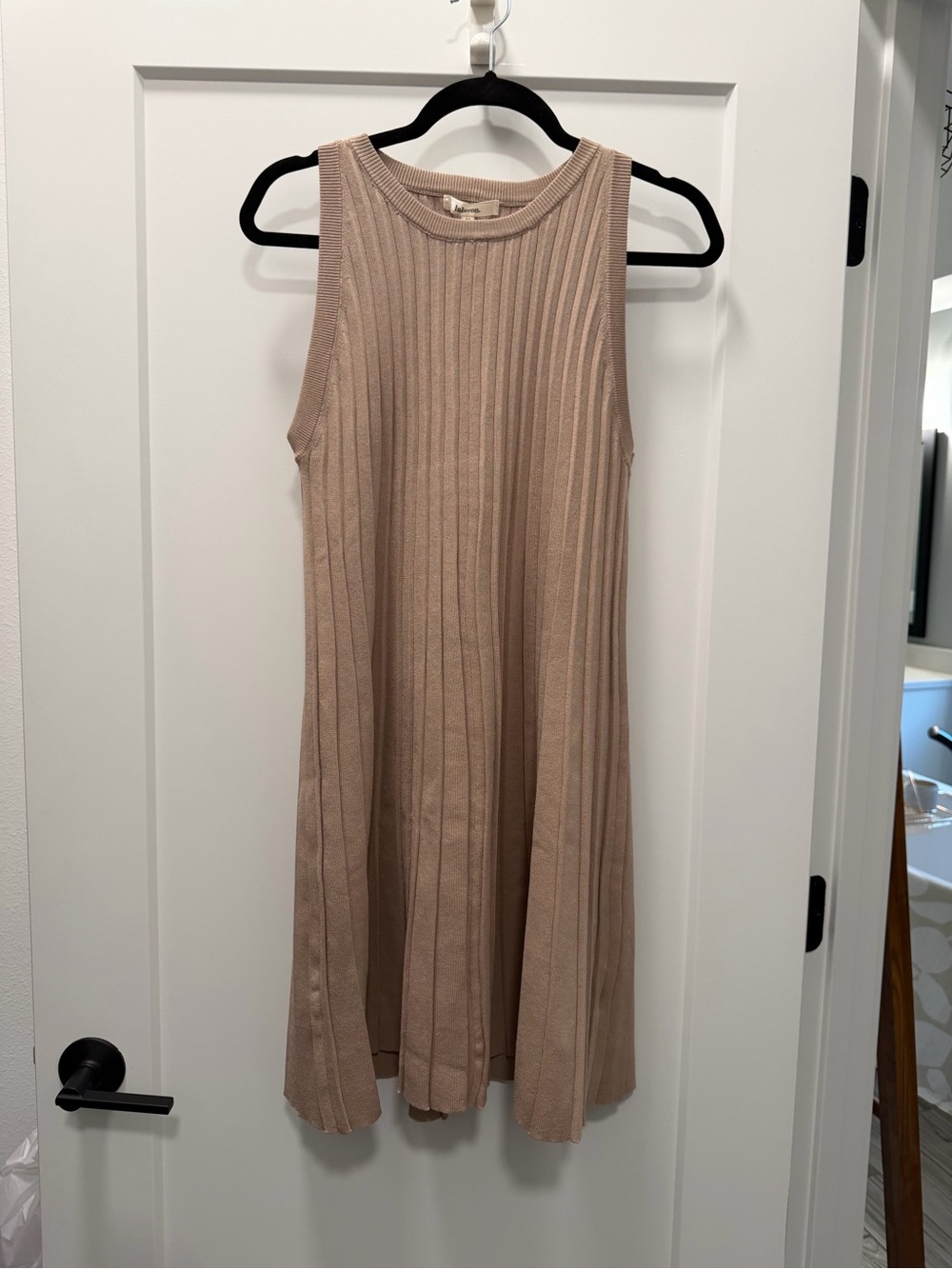 lalavon Sleeveless Ribbed Mini Dress in Beige Medium